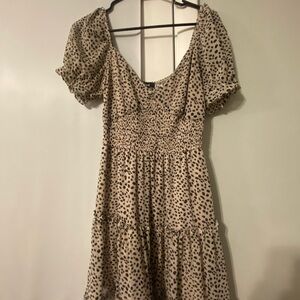 Trixxi Brown and Tan Puff Sleeve Mini Sundress